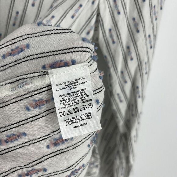 LOFT Top Size XL White Clip Ruffle Stripe Long Sleeve Shirt Button Up Prairie - Picture 6 of 7